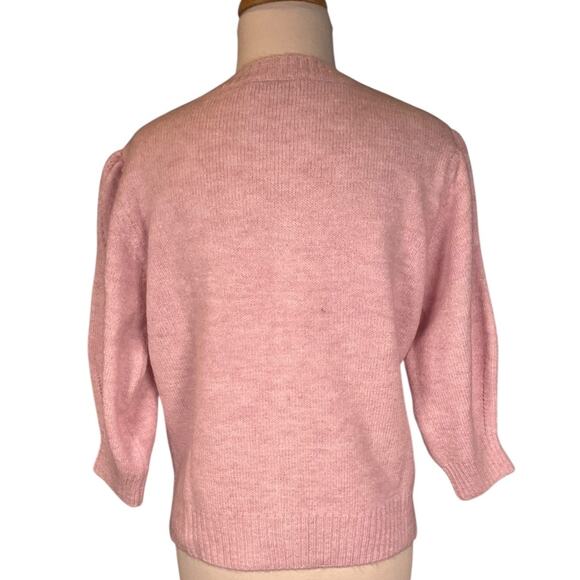 ZARA Baby Pink Bubble-Sleeve Pearl Button Knit Cardigan – Size Medium - Picture 2 of 10